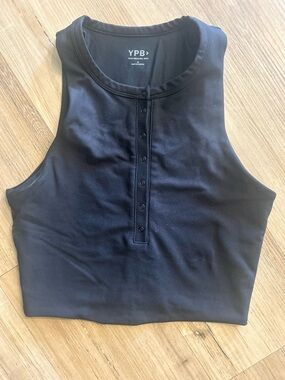 YPB Black Sleeveless Henley Crop Top with Button Placket